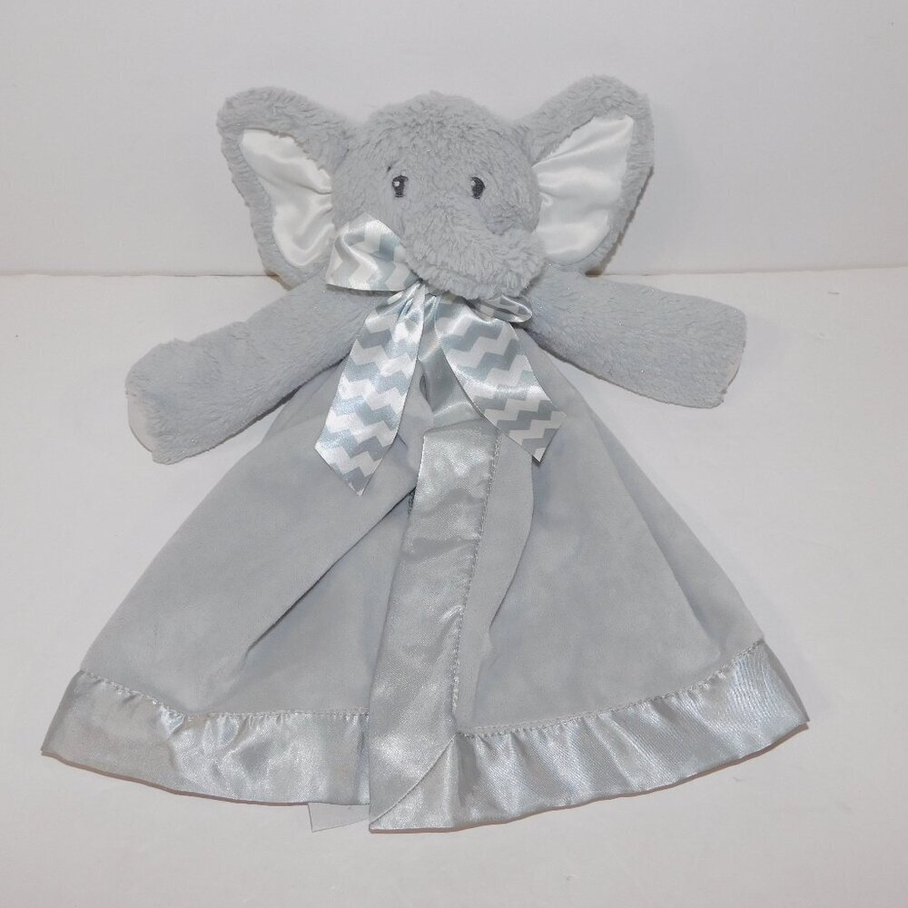 Bearington Baby Gray Elephant Security Blanket Plush  Bow Satin Trim Lovey nunu